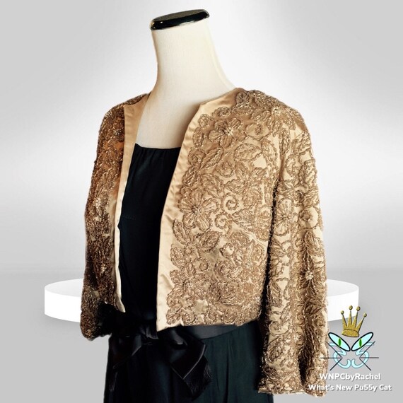 1960s Dynasty Hong Kong Gold Beaded Jacket, Medium Gem