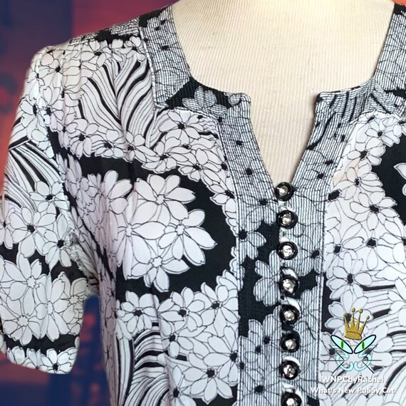 1950s Black White Sheer Nylon Shirt Waist Dress, … - image 3