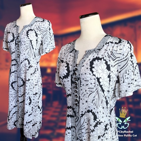 1950s Black White Sheer Nylon Shirt Waist Dress, … - image 4