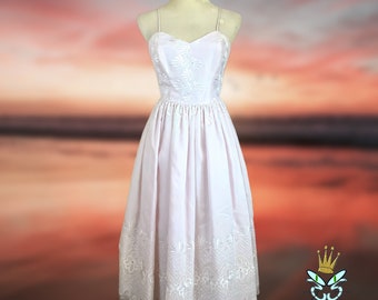 Vestido de fiesta con ojales y borde blanco de los años 80, talla extra pequeña
