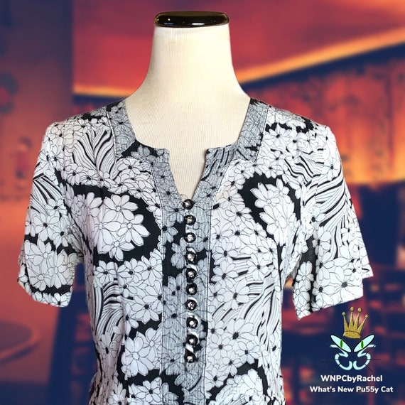 1950s Black White Sheer Nylon Shirt Waist Dress, … - image 2