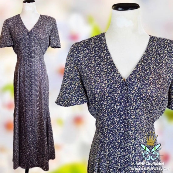 1990s Calico Print Crepe Georgette Button Front D… - image 2