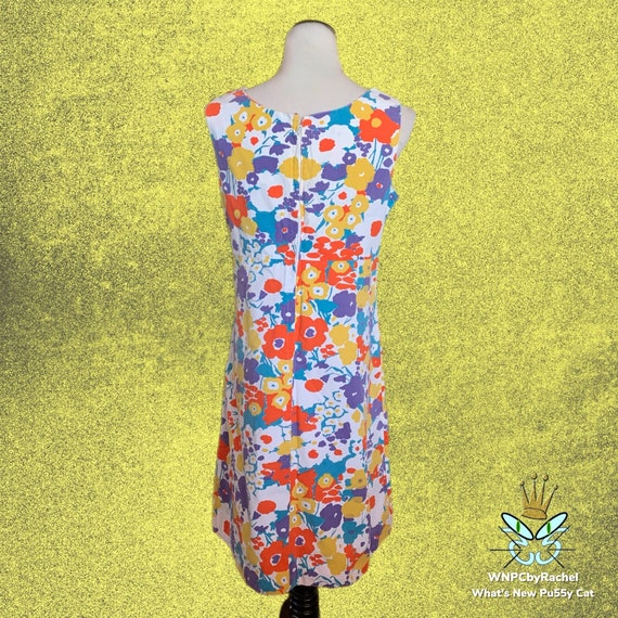 1960s White Floral Cotton Shift Dress, Extra Large - image 4