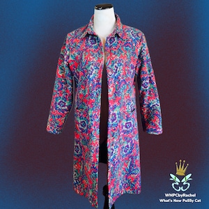 1970s Red Jacobean Print Coat Robe, Large