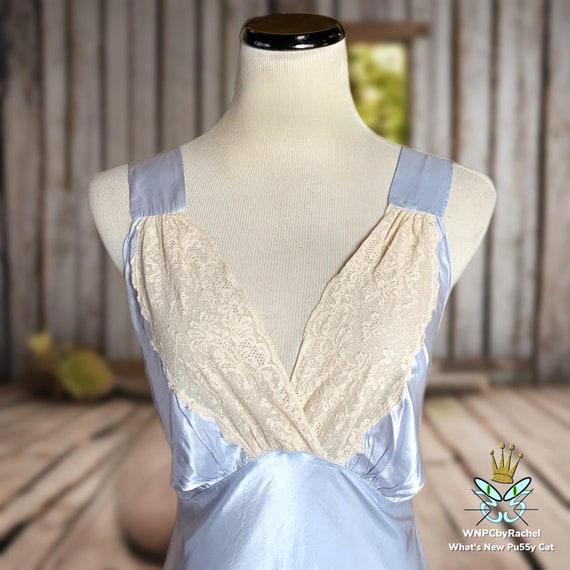 1930s Icy Blue Bias Liquid Satin Nightgown, Small… - image 3