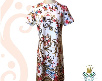 Vestido recto con estampado de trampantojo en el borde de Lady Carol, años 70, talla grande