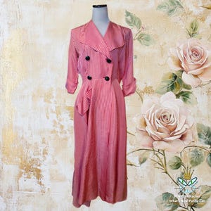 1940s Campus Girl Red Gingham Bias Cut Dressing Gown, Medium-Large