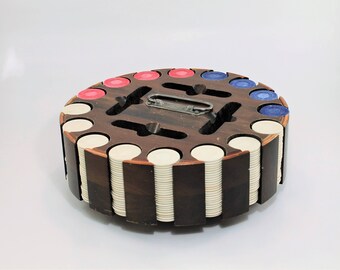 Vintage Poker Chip Caddy, Poker, Poker Chip Holder, Wood Poker Carousel