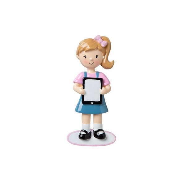 Girl with an Electronic Tablet Personalized Christmas Ornament / Little Girl with an iPad Ornament