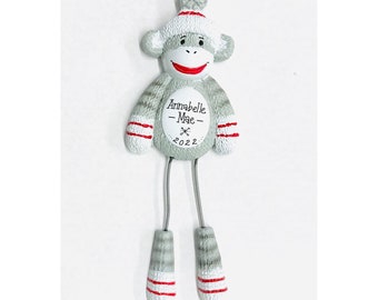 Sock Monkey Personalized Christmas Ornament / Baby's First Christmas Ornament / New Baby Ornament / Gift for kids