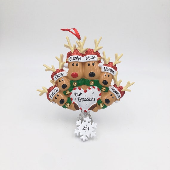 6 Reindeer Family Ornament Heart And Snowflake Personalized Christmas Ornament Family Christmas Ornament With Custom Names