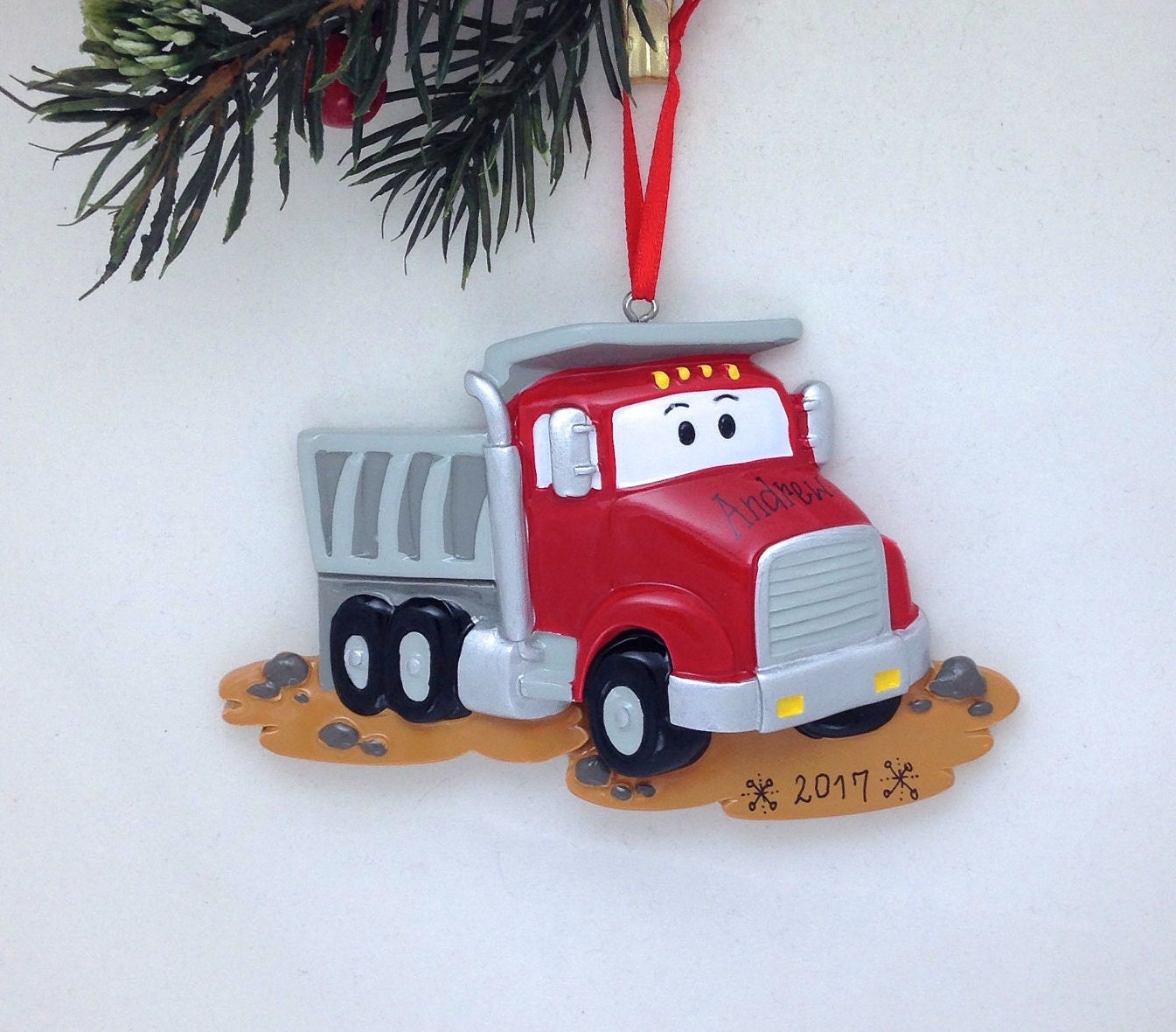 Red Dump Truck Personalized Christmas Ornament / Toddler Christmas Or…