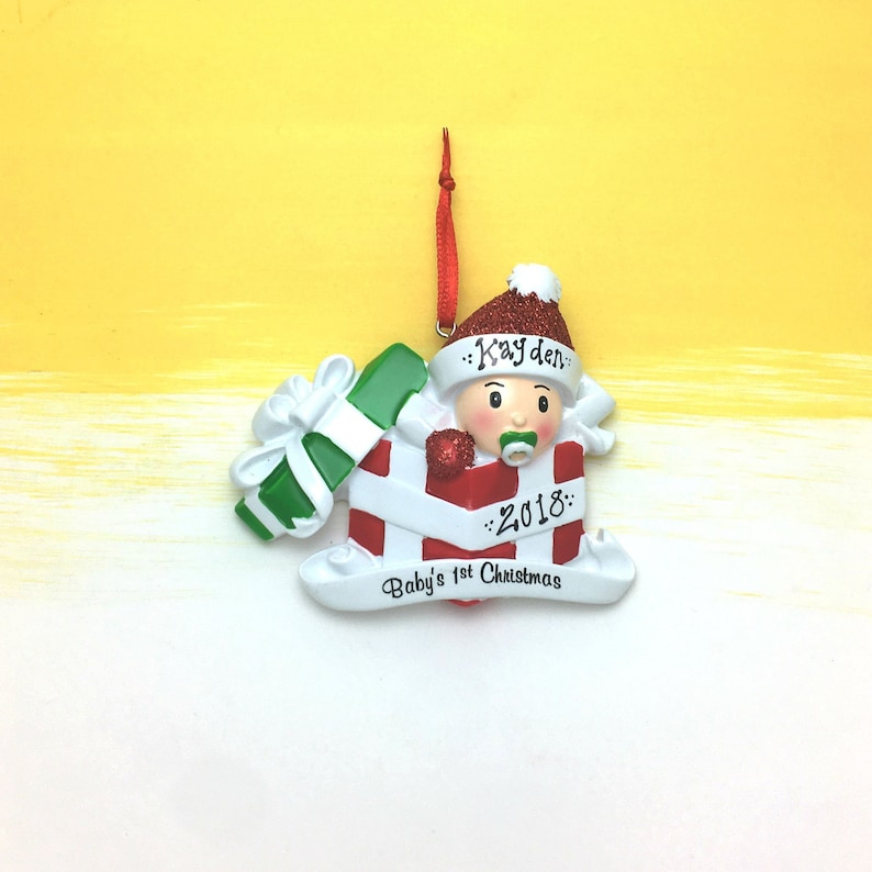 Baby in Christmas Present Personalized Ornament Baby/'s 1st Christmas Baby/'s First Christmas Ornament Gender Neutral Baby Ornament