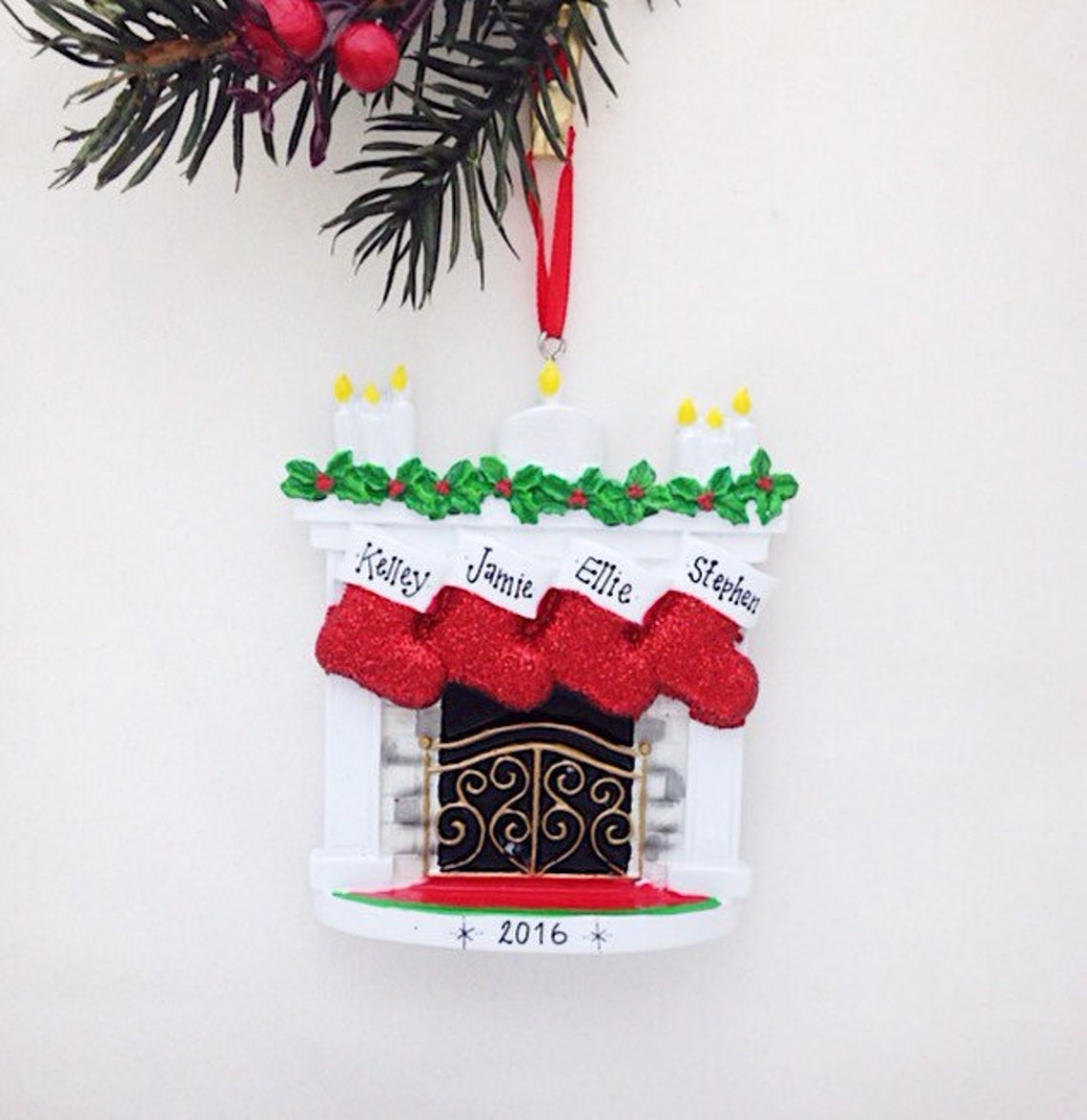 4 Stockings by the Fireplace Ornament / Personalized Christmas | Etsy