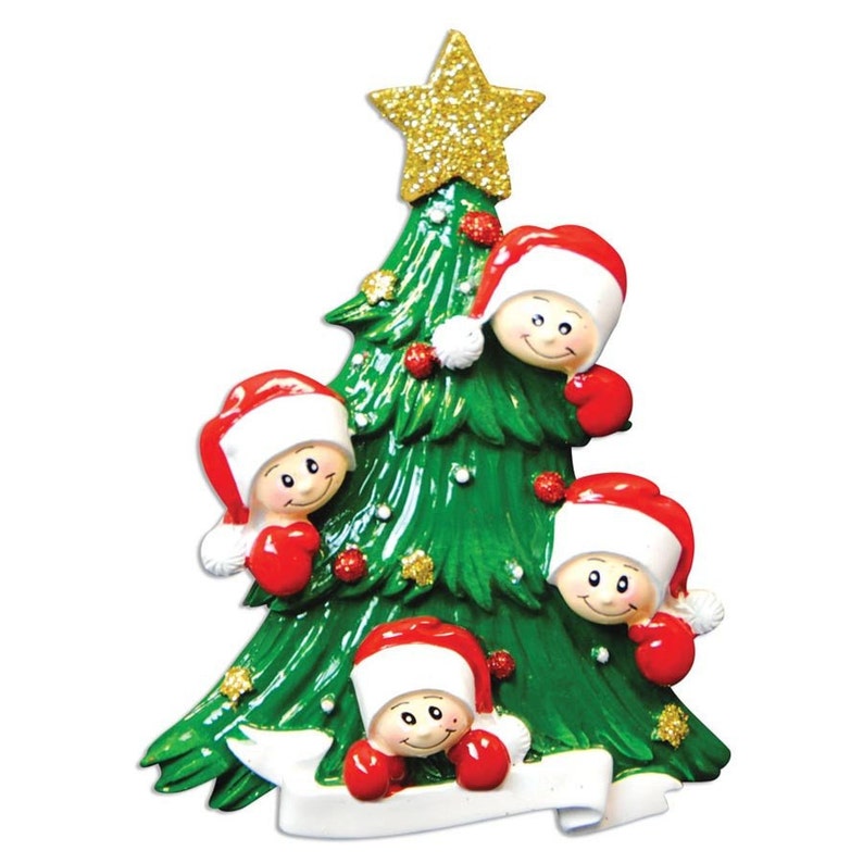 4 Happy Faces Christmas Tree Personalized Christmas Ornament Personalized Ornament Family of 4 Custom Names and Message