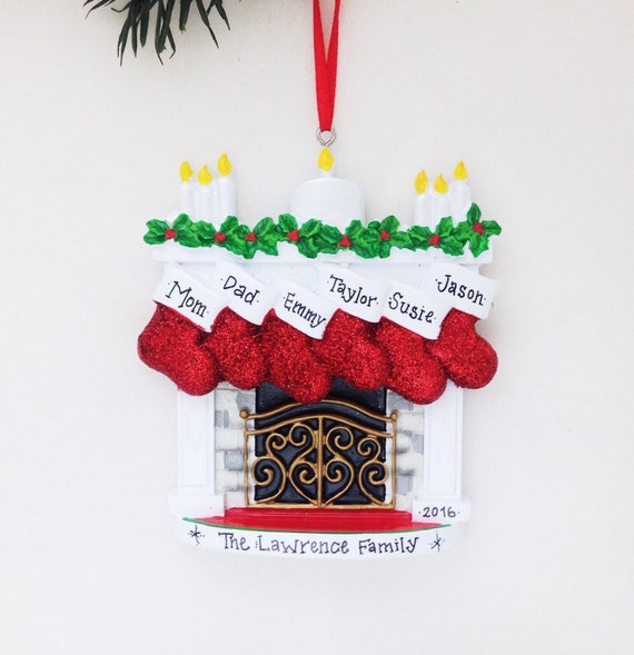 6 Stockings By The Fireplace Ornament Personalized Christmas Etsy
