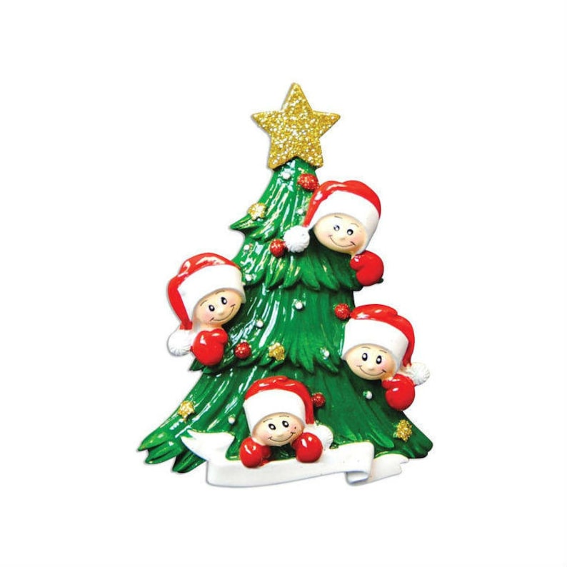 4 Happy Faces Christmas Tree Personalized Christmas Ornament Personalized Ornament Family of 4 Custom Names and Message