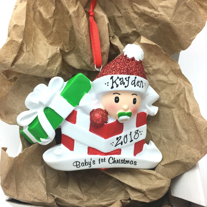 Baby in Christmas Present Personalized Ornament Baby/'s 1st Christmas Baby/'s First Christmas Ornament Gender Neutral Baby Ornament
