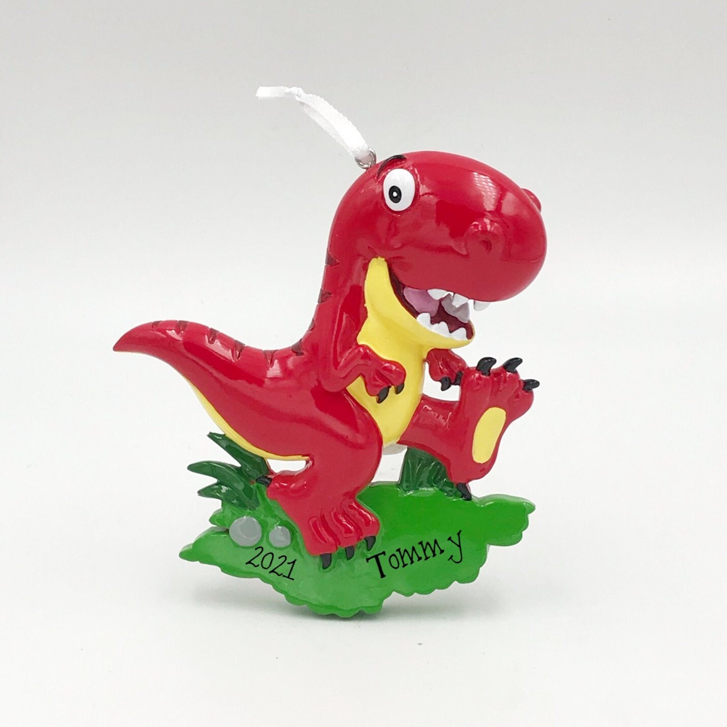 Red Tyrannosaurus Rex Dinosaur Personalized Christmas Ornament / Cust…