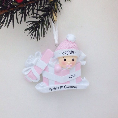 Baby Girl Pink Personalized Christmas Ornament / Baby's 1st Christmas / Baby's First Christmas Ornament / New Baby Ornament