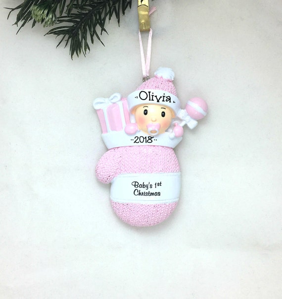 Baby In Pink Mitten Personalized Christmas Ornament Etsy