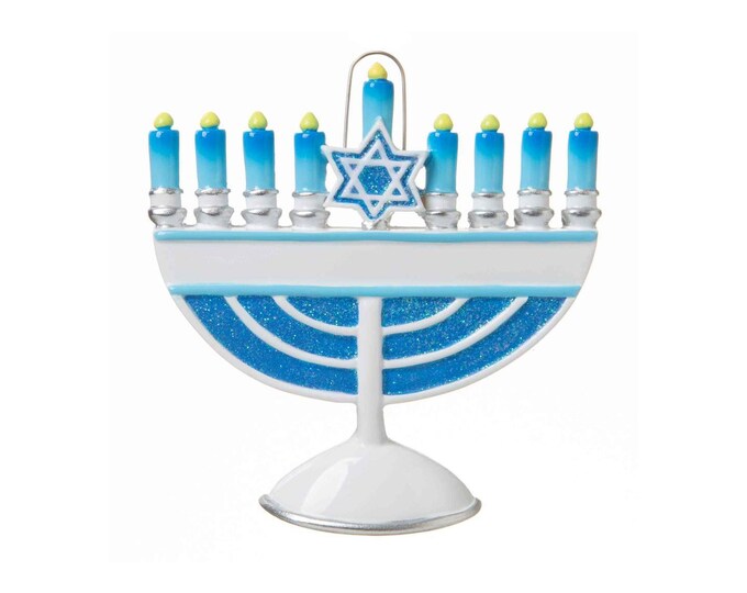 Menorah Personalized Ornament / Blue and White Menorah Ornament