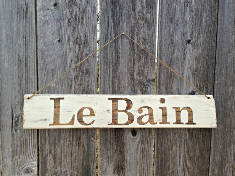 Made To Order Bathroom Sign Le Bain French Bath Wooden Image 0