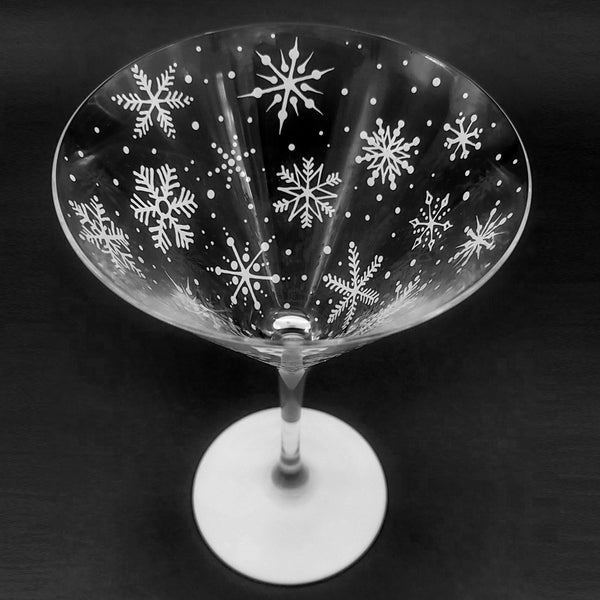 Snowflake Martini Glass - Hand Painted - Pure White Snow Flakes - Winter Cocktail Glasses - Christmas Decor