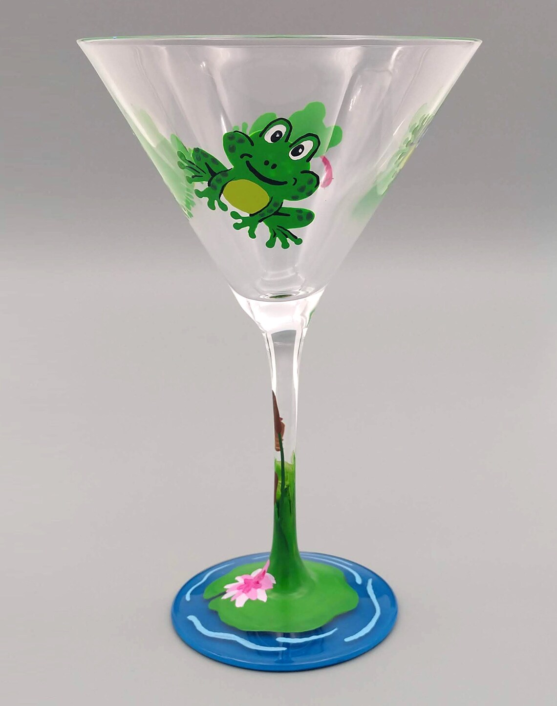 Frog & Lily Pad Martini Glass Hand Painted Cute Frogs Etsy