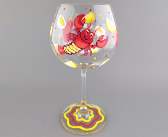 Lobster Delight! - Hand Painted Wine Glass - Lemon & Butter - Cute and Fun Seafood Theme
