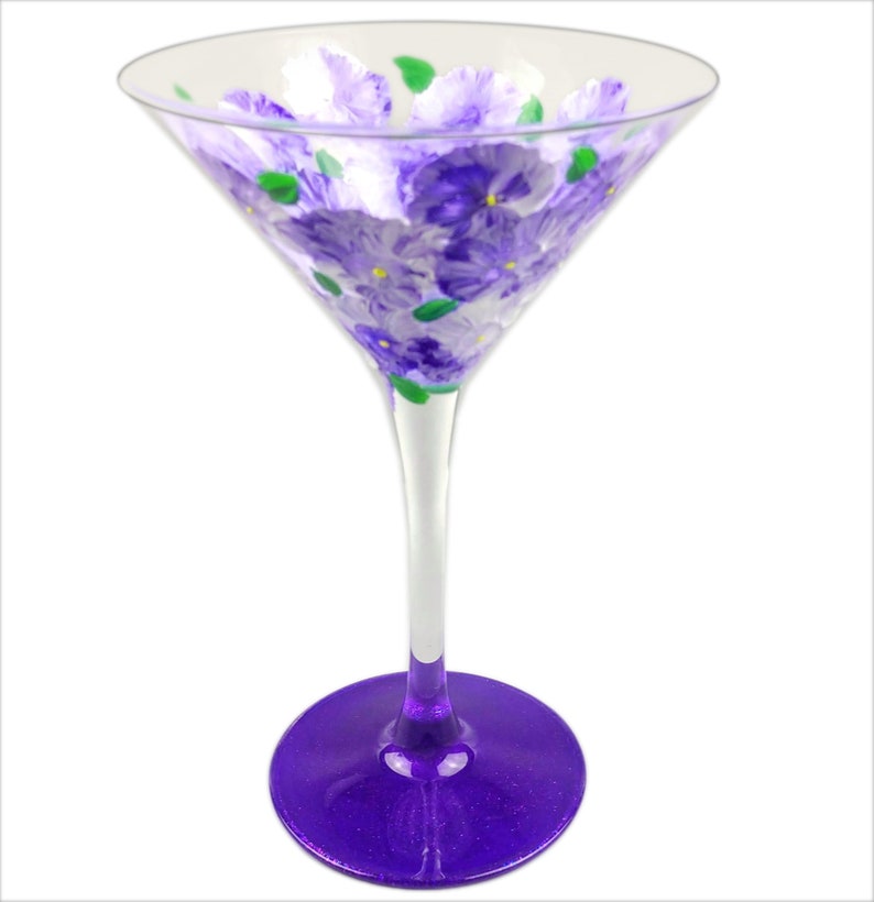 Pretty Purple Flower Martini Glass Hand Painted Sparkly Etsy