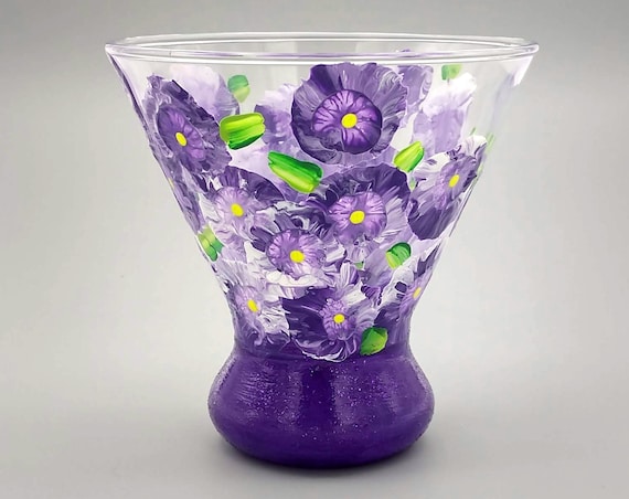 Floral Stemless Martini Glass - Hand Painted - Choice of Color - Sparkly Base - Martini Gift Idea for Her - Personalized