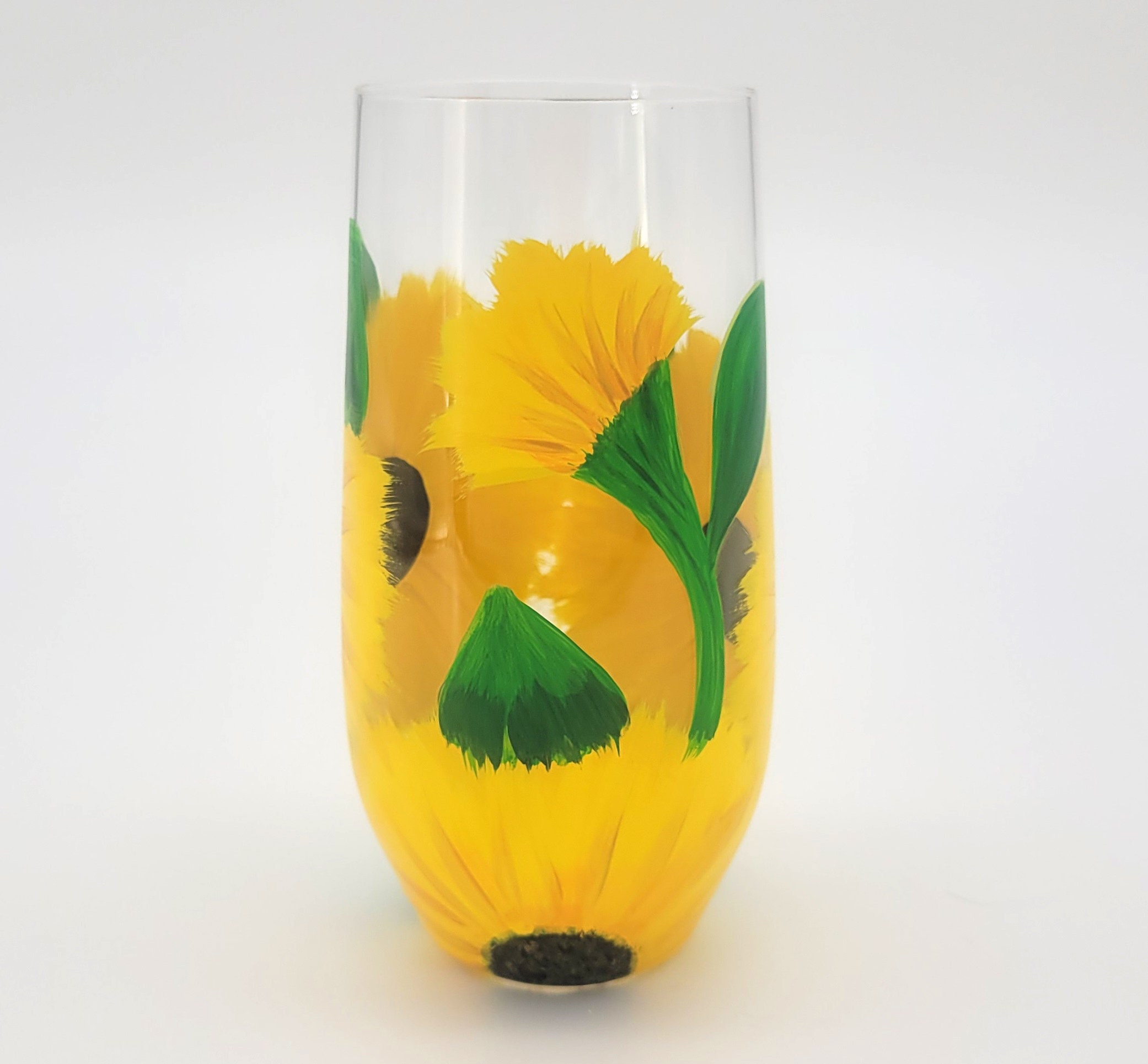 225 ml HABI Bicchiere Acqua Decoro Girasole Trasparente/Multicolore 7x7x8 cm 