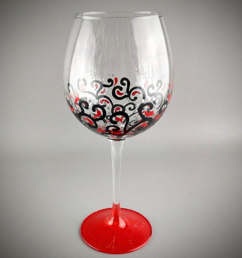 Red and Black Swirl Wine Glass Silver Sparkles Fancy Etsy