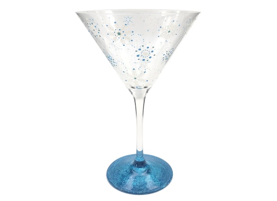 Hand Painted Snowflake Martini Glass - Winter Cocktail - Sparkly Snow Flakes - Hand Painted - Custom Glasses