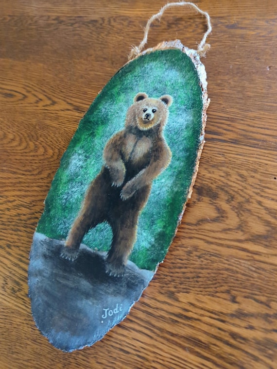 Just Passing Through – Hand-Painted Bear on Wood | Original Woodland Art | Nature Wall Decor