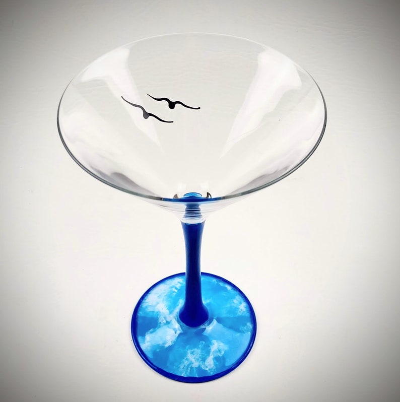 Blue Sky Martini Glass Birds in Flight Hand Painted Etsy