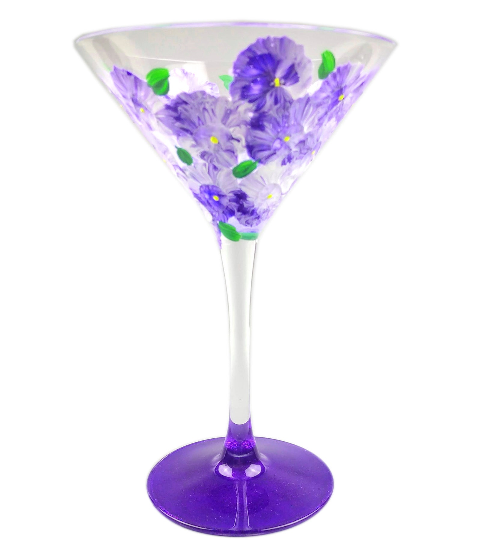 Pretty Purple Flower Martini Glass Hand Painted Sparkly Etsy