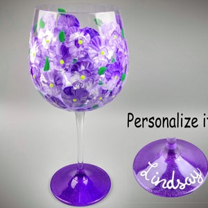 Wisteria Lavender Set of 2 Hand Painted Wine Glasses 