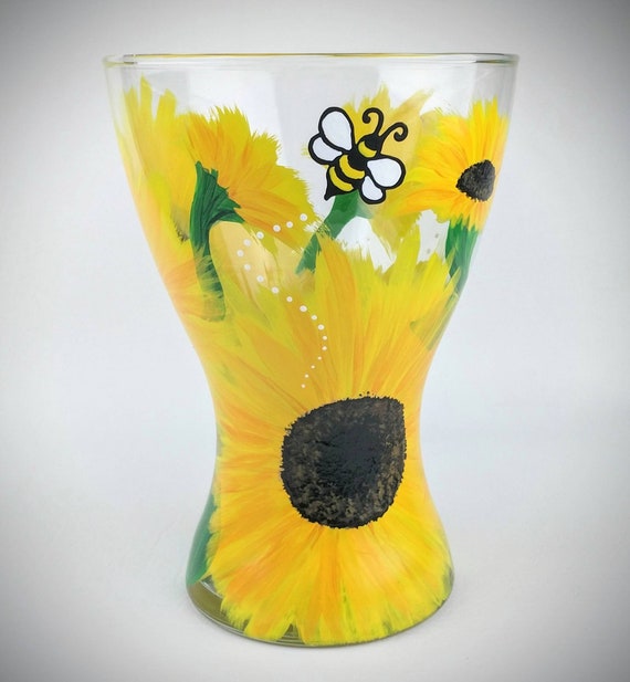 Hand Painted Glass Vase Sunflower Vases Bumble Bee Sun Flowers Etsy