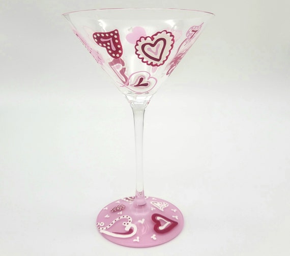 Valentine Heart Martini Glass - Fancy Hearts - Hand Painted - Gift for Her - Anniversary, Valentine's Day, Birthday