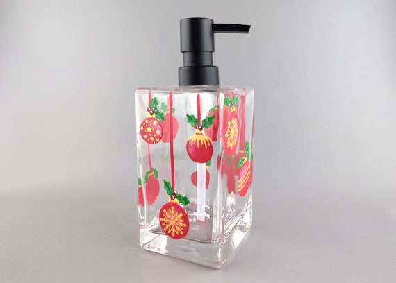Christmas Ornaments Glass Soap or Lotion Dispenser - Bulbs, Xmas Decoration - Bathroom or Kitchen Decor - Hand Painted