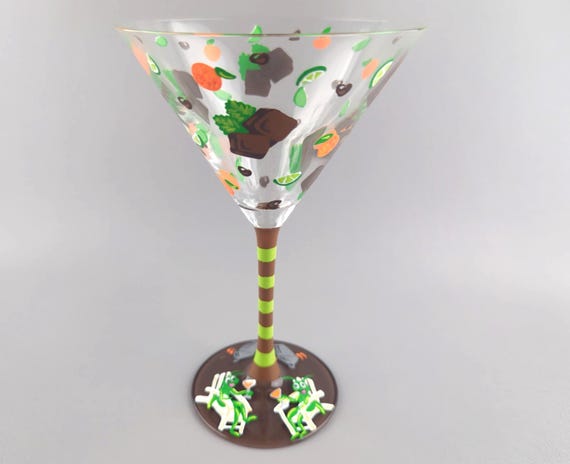 Grasshopper Themed Martini Glass - Hand Painted - Chocolate, Mint, Oranges, Limes