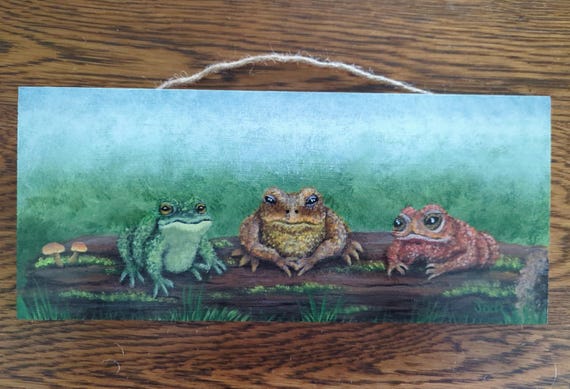 Council of the Forest – Hand-Painted Toads on Wood | Original Woodland Art | Nature Wall Decor