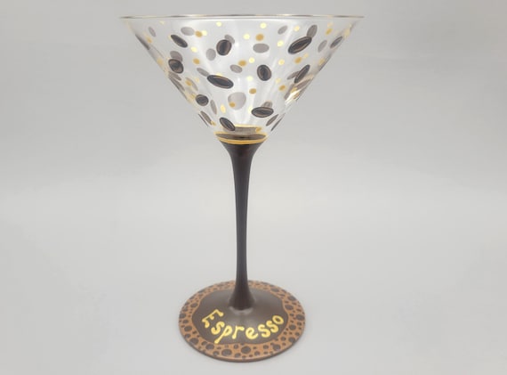 Espresso Themed Martini Glass - Hand Painted - Great Gift for Espresso or Coffee Lovers! - Coffee Beans, Foam