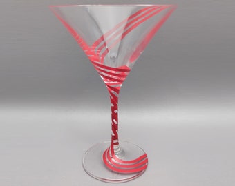 Triple Swirl Martini Cocktail Glass - Hand Painted - Festive, Unique and Fun