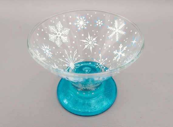 Winter Stemless Cocktail Glass - Hand Painted Snowflakes - Sparkly Glitter Base - Snow, Christmas