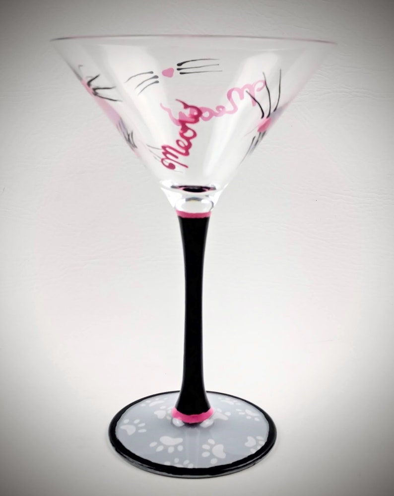 Meow Cat Hand Painted Martini Glass Whiskers Paw Prints Etsy