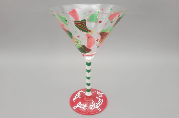 Elf Themed Martini Glass - Lets Get Elfed Up! - Hand Painted - Christmas, Red, White, Green - Holiday Cocktail Glasses