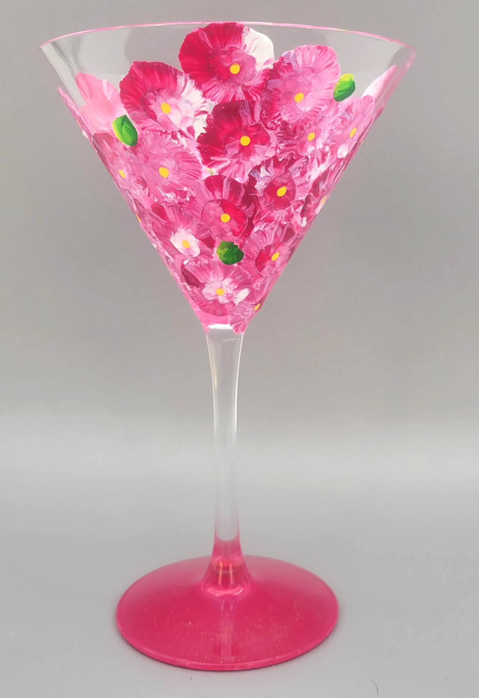 Pretty Pink Flower Martini Glass Hand Painted Sparkly Base Etsy